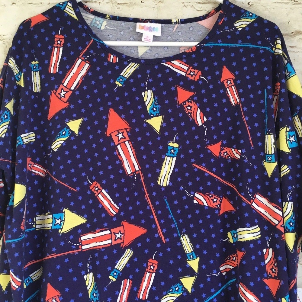 LuLaRoe Women's Size Small Americana 4th of July Fireworks Irma Hi-Low Tunic NWT - Picture 2 of 7